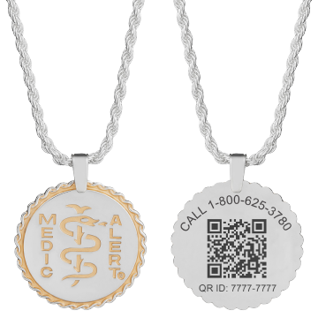 QR Code French Elite Medical ID Necklace Sterling Silver